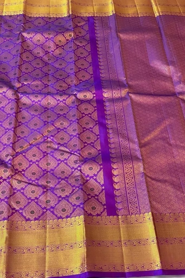 Pink and Purple Banarasi Soft Silk Saree with Zari Jacquard Jaal and Broad Gold Border  in Surat