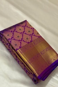 Pink and Purple Banarasi Soft Silk Saree with Zari Jacquard Jaal and Broad Gold Border  in Surat