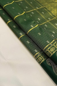Pinstripe Checks Banarasi Soft Silk Saree with Paisley Zari Border in Purple and Bottle Green  in Surat