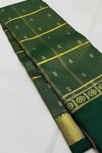 Pinstripe Checks Banarasi Soft Silk Saree with Paisley Zari Border in Purple and Bottle Green  in Surat