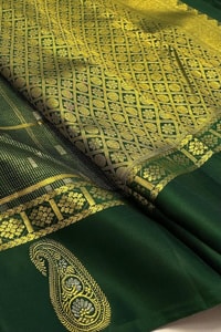 Pinstripe Checks Banarasi Soft Silk Saree with Paisley Zari Border in Purple and Bottle Green  in Surat