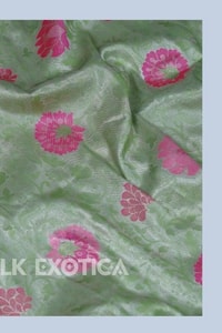 Pista Green Banarasi Soft Silk Saree with Pink Rose Buttis and Pink Zari Border and Pallu  in Surat