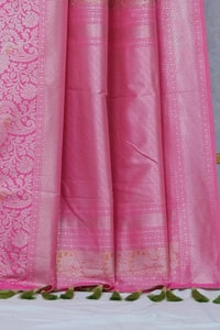 Pista Green Banarasi Soft Silk Saree with Pink Rose Buttis and Pink Zari Border and Pallu  in Surat