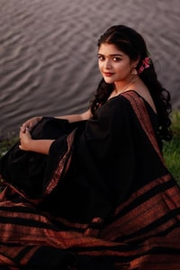 Plain Black Banarasi Soft Silk Saree with Rust Copper Zari Woven Border and Pallu  in Surat