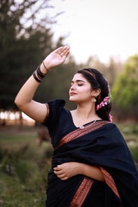 Plain Black Banarasi Soft Silk Saree with Rust Copper Zari Woven Border and Pallu  in Surat