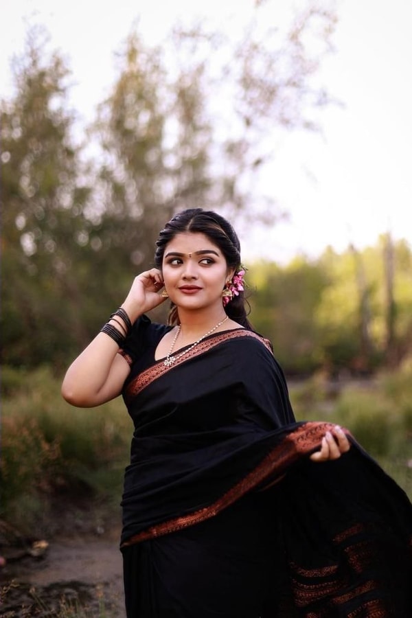 Plain Black Banarasi Soft Silk Saree with Rust Copper Zari Woven Border and Pallu  in Surat
