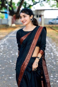 Plain Black Banarasi Soft Silk Saree with Rust Copper Zari Woven Border and Pallu  in Surat