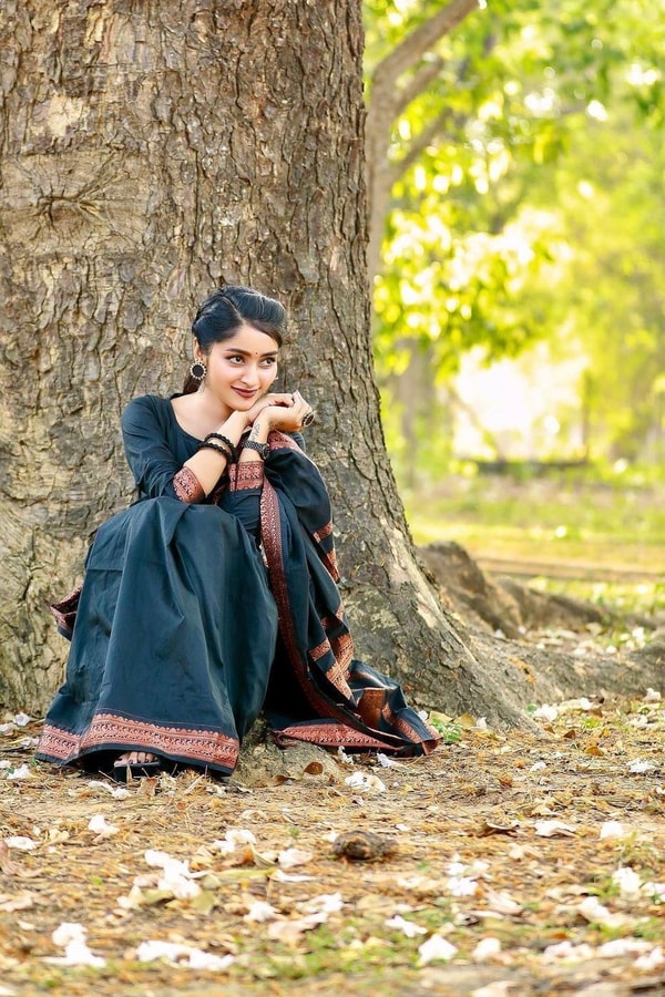 Plain Black Banarasi Soft Silk Saree with Rust Copper Zari Woven Border and Pallu  in Surat