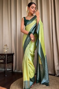 Plain Body Banarasi Soft Silk Saree with Dark Contrast Border and Silver Zari Woven Pallu  in Surat