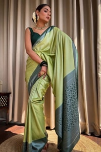 Plain Body Banarasi Soft Silk Saree with Dark Contrast Border and Silver Zari Woven Pallu  in Surat