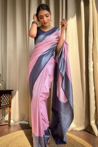 Plain Body Banarasi Soft Silk Saree with Dark Contrast Border and Silver Zari Woven Pallu  in Surat