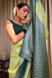 Plain Body Banarasi Soft Silk Saree with Dark Contrast Border and Silver Zari Woven Pallu  in Surat