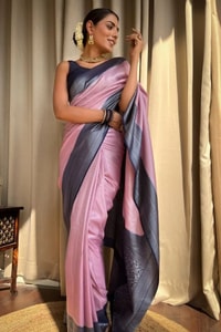 Plain Body Banarasi Soft Silk Saree with Dark Contrast Border and Silver Zari Woven Pallu  in Surat