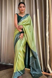 Plain Body Banarasi Soft Silk Saree with Dark Contrast Border and Silver Zari Woven Pallu  in Surat
