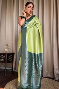 Plain Body Banarasi Soft Silk Saree with Dark Contrast Border and Silver Zari Woven Pallu  in Surat