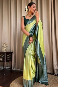 Plain Body Banarasi Soft Silk Saree with Dark Contrast Border and Silver Zari Woven Pallu  in Surat