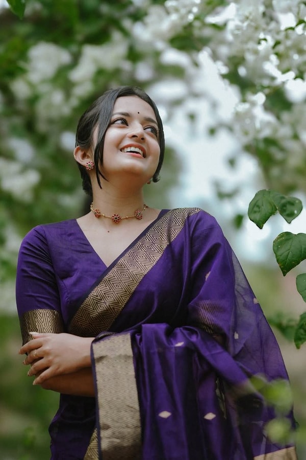 Plain Body Saree with Wide Gold Zari Border and Pallu in Purple, Black, Green and Red  in Surat