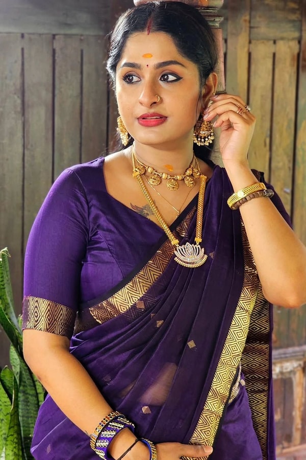Plain Body Saree with Wide Gold Zari Border and Pallu in Purple, Black, Green and Red  in Surat