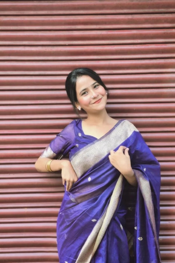 Plain Body Saree with Wide Gold Zari Border and Pallu in Purple, Black, Green and Red  in Surat