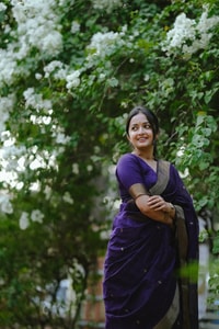 Plain Body Saree with Wide Gold Zari Border and Pallu in Purple, Black, Green and Red  in Surat
