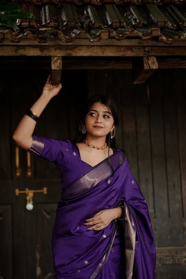 Plain Body Saree with Wide Gold Zari Border and Pallu in Purple, Black, Green and Red  in Surat