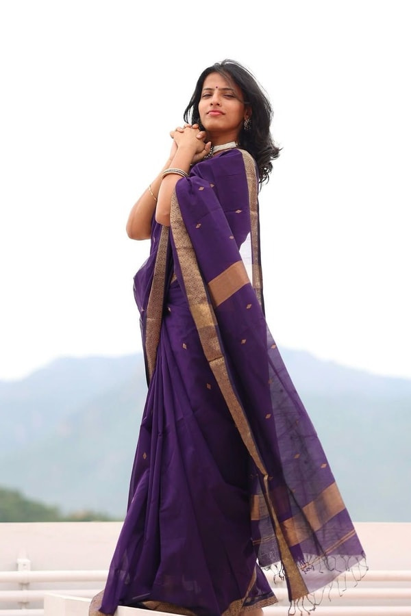 Plain Body Saree with Wide Gold Zari Border and Pallu in Purple, Black, Green and Red  in Surat