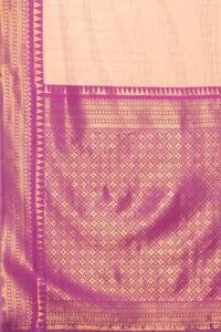 Plain Peach Banarasi Saree with Orchid Purple Zari Border and Checked Zari Pallu  in Surat