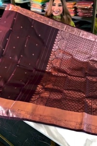 Plum Banarasi Soft Silk Saree with Tiny Zari Dots and Rose-Copper Checked Pallu  in Surat