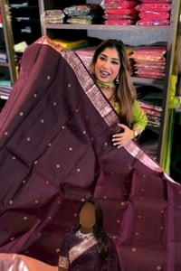 Plum Banarasi Soft Silk Saree with Tiny Zari Dots and Rose-Copper Checked Pallu  in Surat