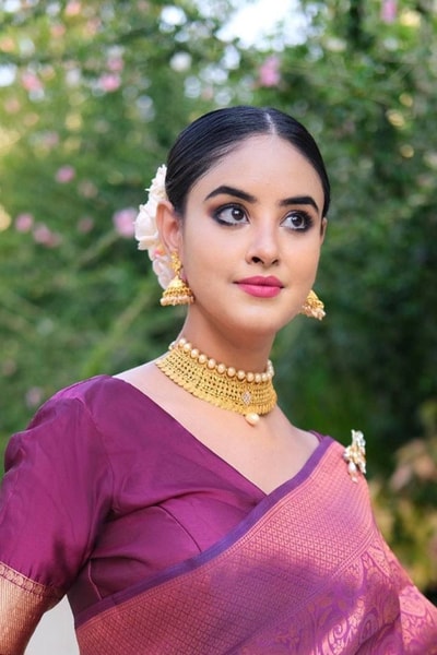 Plum Magenta Banarasi Soft Silk Saree with Copper Zari Brocade Weave in Surat