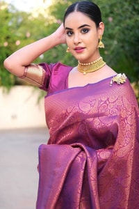 Plum Magenta Banarasi Soft Silk Saree with Copper Zari Brocade Weave  in Surat