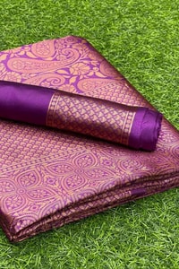 Plum Magenta Banarasi Soft Silk Saree with Copper Zari Brocade Weave  in Surat