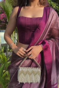 Plum Magenta Shimmer Banarasi Soft Silk Saree with Silver Zari Border and Tissue-Look Pallu  in Surat