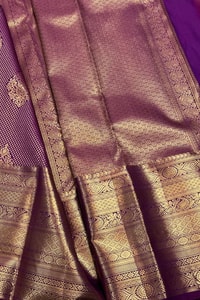 Plum Purple Banarasi Soft Silk Saree with Fine Zari Texture, Gold Buttas and Wide Border  in Surat