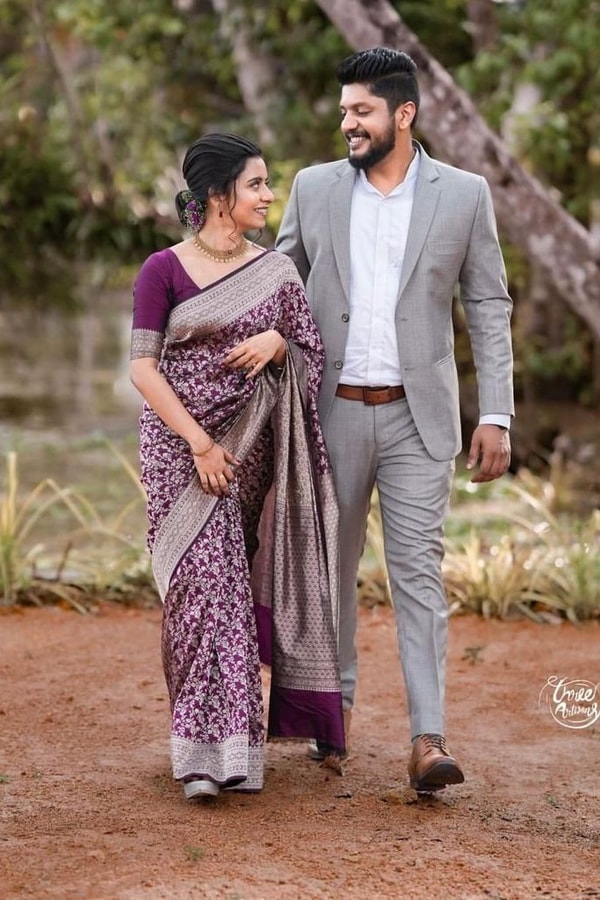 Plum Purple Banarasi Soft Silk Saree with Silver Zari Floral Jaal and Silver Woven Border  in Surat
