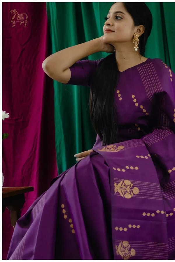 Plum Purple Banarasi Soft Silk Saree with Zari Paisley Buttas and Lavender Pallu  in Surat