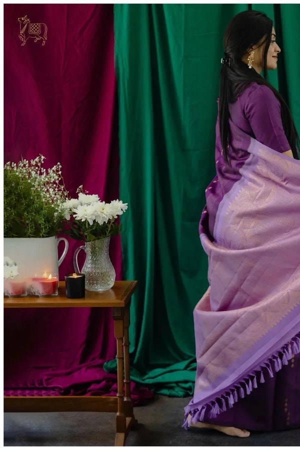 Plum Purple Banarasi Soft Silk Saree with Zari Paisley Buttas and Lavender Pallu  in Surat