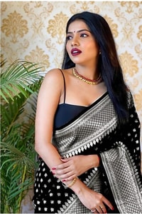 Polka Butti Banarasi Soft Silk Saree with Zari Pallu and Tassels in Black, Rani Pink and Red  in Surat