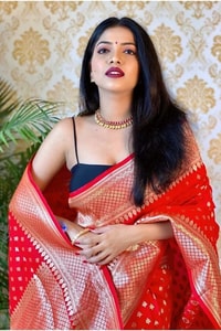 Polka Butti Banarasi Soft Silk Saree with Zari Pallu and Tassels in Black, Rani Pink and Red  in Surat