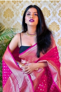 Polka Butti Banarasi Soft Silk Saree with Zari Pallu and Tassels in Black, Rani Pink and Red  in Surat