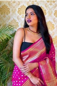 Polka Butti Banarasi Soft Silk Saree with Zari Pallu and Tassels in Black, Rani Pink and Red  in Surat