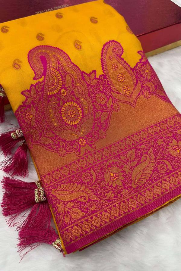 Premium Soft Silk Saree with Copper Zari and Contrasting Border  in Surat