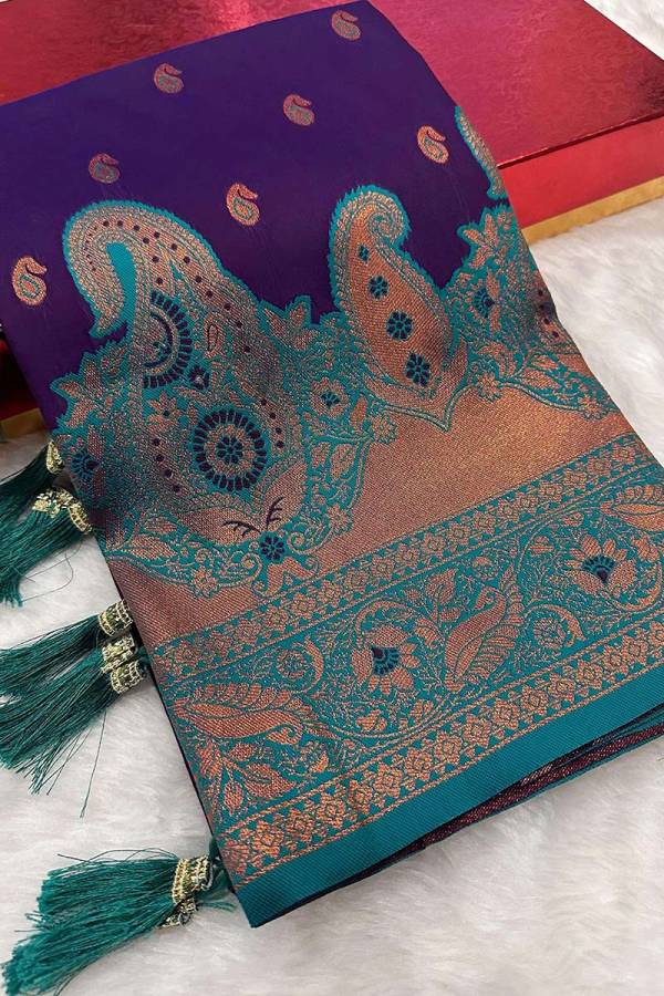 Premium Soft Silk Saree with Copper Zari and Contrasting Border  in Surat
