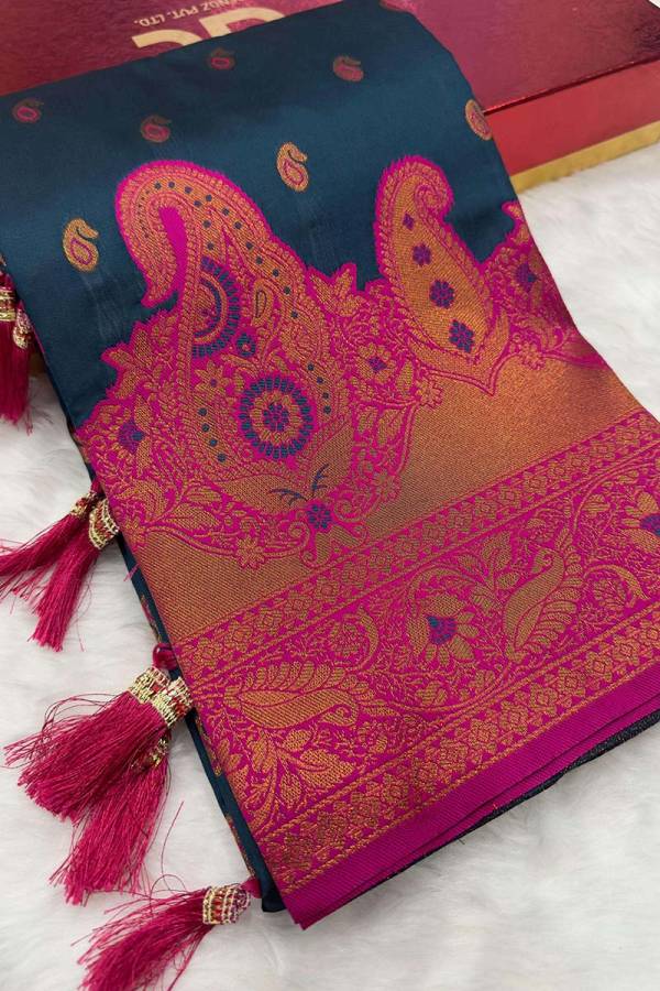 Premium Soft Silk Saree with Copper Zari and Contrasting Border  in Surat