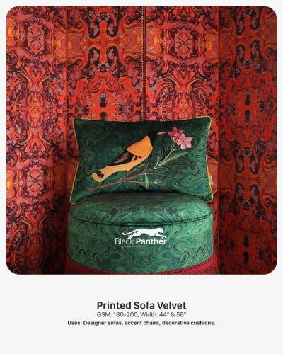 Printed Sofa Velvet Fabric GSM 180 to 200 Width 44 Inch and 58 Inch for Designer Sofas Chairs Cushions in Surat