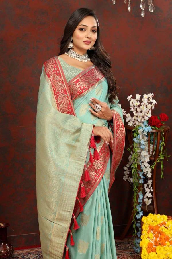 Pure Cotton Silk Saree with Intricate Zari Weaving and Tassel Detail Design Saree  in Surat