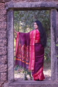 Purple Banarasi Soft Silk Saree with Bright Pink Woven Border and Contrast Pink Pallu  in Surat