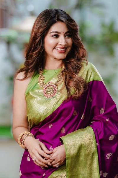Purple Banarasi Soft Silk Saree with Contrast Mehendi Green Zari Border and Pallu in Surat