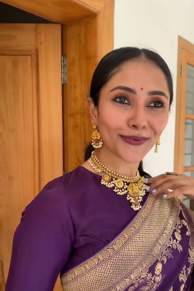 Purple Banarasi Soft Silk Saree with Dense Floral Zari Jaal and Wide Woven Zari Border in Surat
