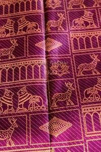 Purple Banarasi Soft Silk Saree with Elephant, Horse and Peacock Zari Motifs in Grid  in Surat